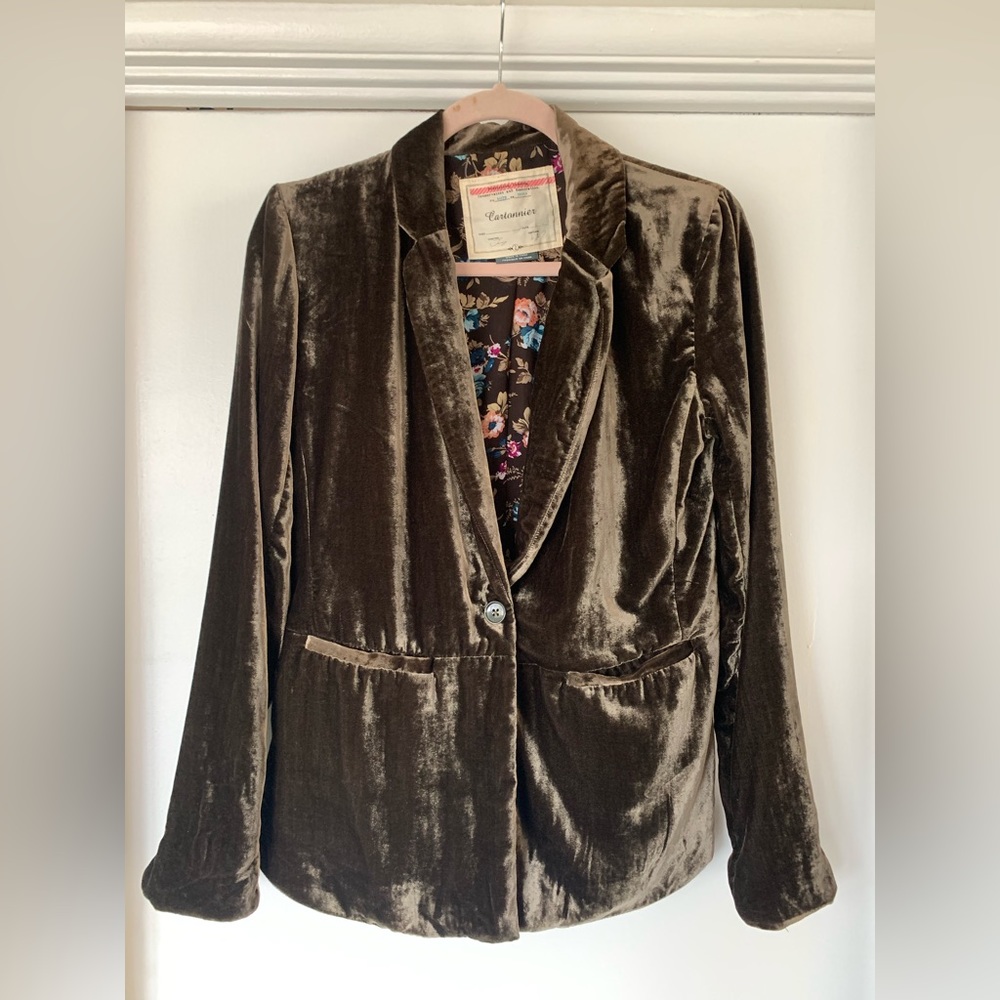 Cartonnier Anthropologie Green Velvet Blazer Size 2